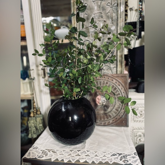 Vintage Haegar Black ceramic glass round ball vase MCM mod